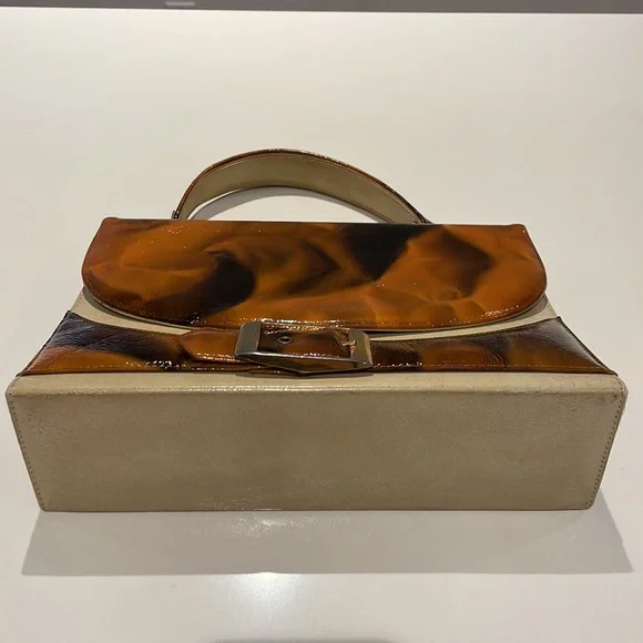 Vintage John Hort Handbag - Made in Canada Orange Brown Cream and gold tone - Picture 2 of 15